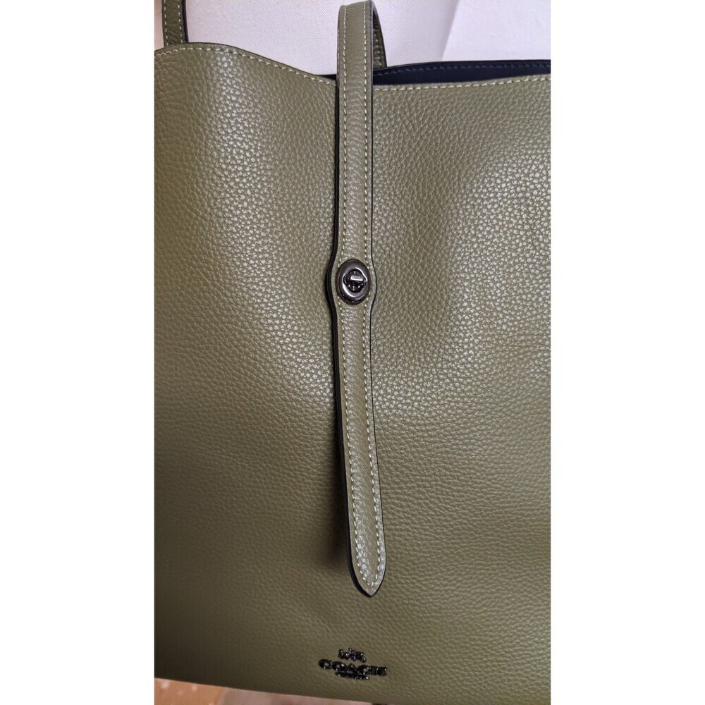 Coach Large Market Tote Pebbled Leather Army Green Turn Lock  #F58849 EXCELLENT! - Picture 5 of 14